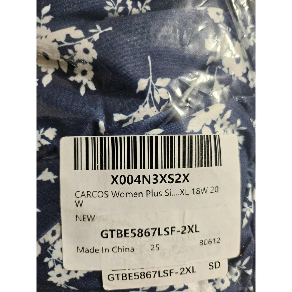 NWT CARCOS Blue White Floral Maxi Dress Smocked Waist Pockets Plus 2X - Picture 3 of 5